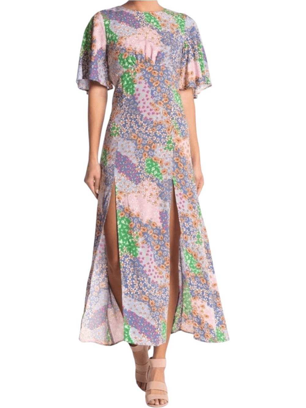 Topshop Austin Floral Patchwork Angel Sleeves Midi Dress